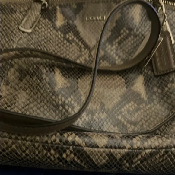 Coach Snake Print Satchel Bag - Black and Tan - Picture 8 of 10
